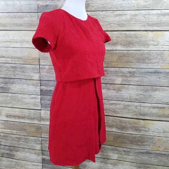 NWT Zara Red Jacquard Double Layer Dress - Picture 7 of 8